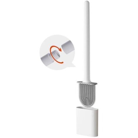 Cepillo de inodoro de silicona TPR (blanco), 1 pieza, con mango largo desmontable, para montaje en suelo o pared, con base para filtro de agua, apto para espacios pequeños entre las paredes del inodor