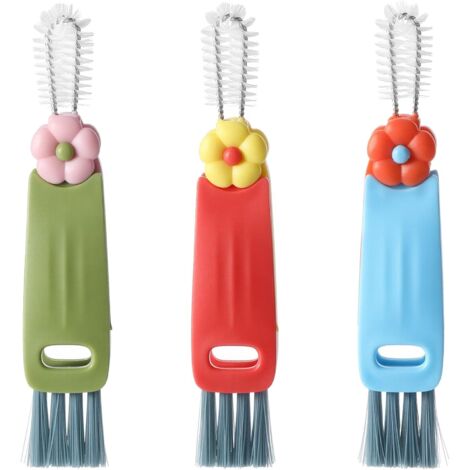 Cepillo de limpieza 3 en 1 con tapa para vasos, juego de 3 cepillos de limpieza para las esquinas de botellas de agua, cepillo de limpieza multifuncional con tapa para vasos, cepillos de limpieza para