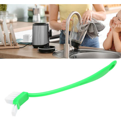 Cepillo de limpieza doble universal con mango de 31 cm de largo para exprimidores, botellas y vasos, fabricado en plástico ABS verde.