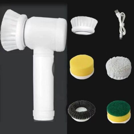 Cepillo de limpieza eléctrico con 5 cabezales reemplazables, cepillo inalámbrico para limpiar el baño, azulejos, automóvil, piso, cocina, etc.