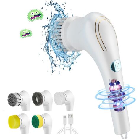 Cepillo de limpieza eléctrico, fregador de 360°, 5 cabezales intercambiables, resistente al agua IPX7, batería de alta capacidad, cepillo de limpieza para taladros de cocina y hogar.