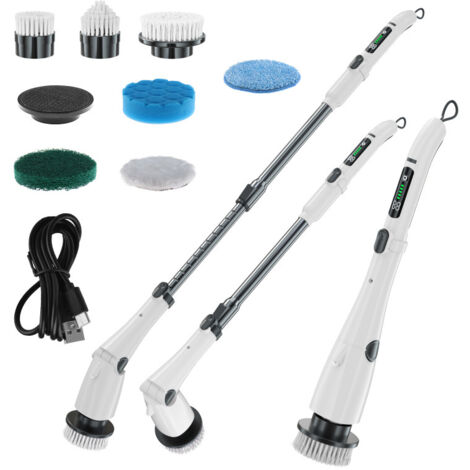 Cepillo de limpieza eléctrico giratorio inalámbrico de 7,4 V, kit de limpieza multifuncional con 7 cabezales, mango ajustable, 3 velocidades, ideal para el hogar, la cocina, el baño, las paredes y los
