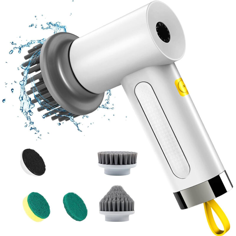 Cepillo de limpieza eléctrico inalámbrico, cepillo de limpieza eléctrico, cepillo de limpieza de baño de 5 cabezales, con 2 velocidades y pantalla