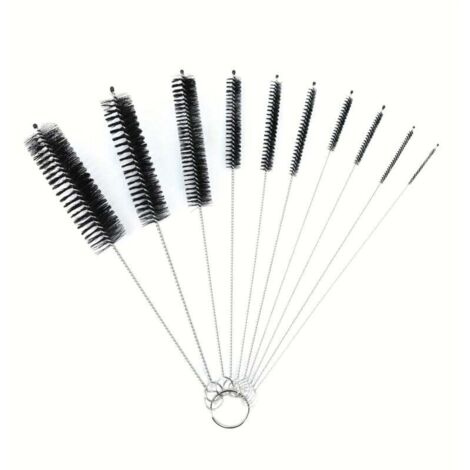 Cepillo de limpieza KZQ (10 unidades), cepillo para pajitas, para recipientes estrechos y rincones pequeños, como teteras, teclados y pajitas (negro)