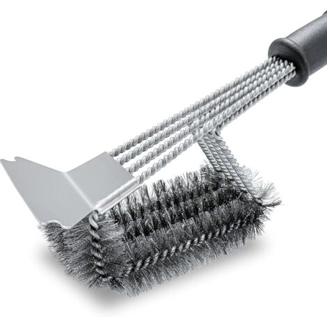 Cepillo de limpieza para barbacoa con 4 filas de cerdas metálicas en espiral y rascador accesorios para barbacoas de gas, carbón y eléctricas.