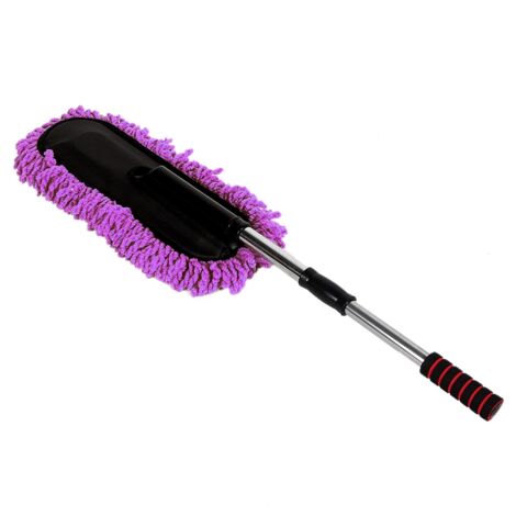 Cepillo de limpieza para coches de acero inoxidable con mango retráctil para ruedas y ventanas (morado)