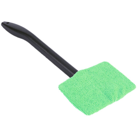 Cepillo de limpieza para ventanas de coche con mango largo y almohadilla de microfibra - Herramienta de limpieza para parabrisas y superficies, color verde