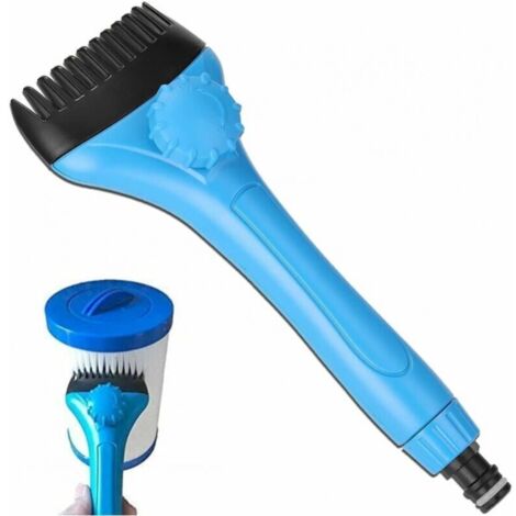 Cepillo de limpieza portátil para elementos filtrantes de piscina, 25 cm, con cabezal de cepillo extraíble y conexión para manguera