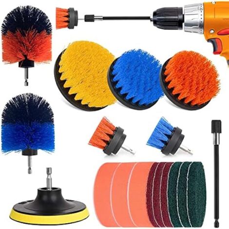 Cepillo de limpieza rotatorio, taladro, cepillo de limpieza para coche, destornillador (18 unidades) para coche, llantas, bañera, azulejos, cocina, sofá, esquinas y barbacoa