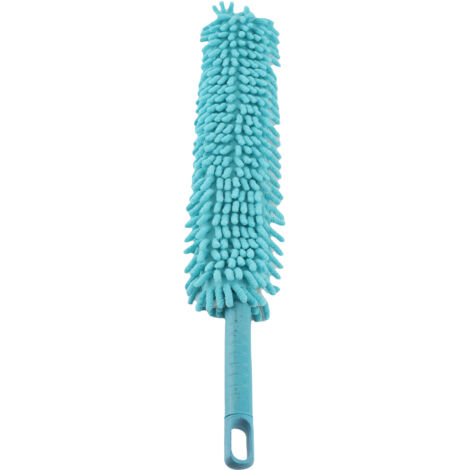 Cepillo de microfibra largo y suave para limpiar el coche - Limpiador de ruedas y llantas - Cepillo para coche con mango flexible (56 cm, azul)