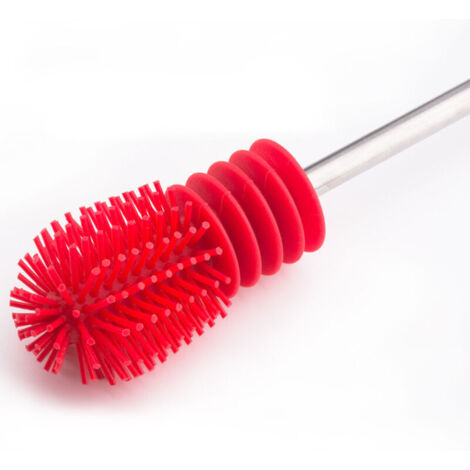 Cepillo de silicona para biberones con mango largo, rojo.