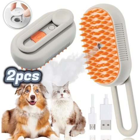 Cepillo de vapor 3 en 1 para gatos, cepillo de vapor multifuncional para gatos, cepillo de vapor para perros y gatos para desenredar y quitar el pelo suelto de las mascotas (2 piezas)