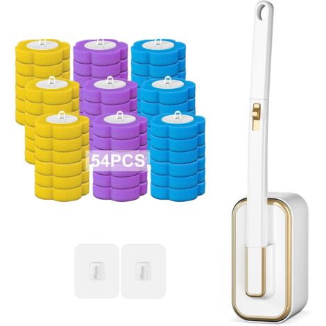 Cepillo desechable para inodoro, cepillo colgante para inodoro con 54 cabezales de repuesto y soportes, cepillo de limpieza para inodoro montado en la pared para baño, inodoro, lavabo, bañera.