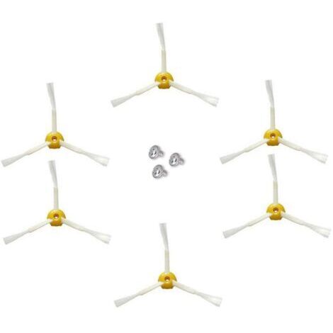 Cepillo lateral para iRobot Roomba series 500, 600 y 700 (Amarillo, paquete de 6 cepillos laterales de 3 brazos)