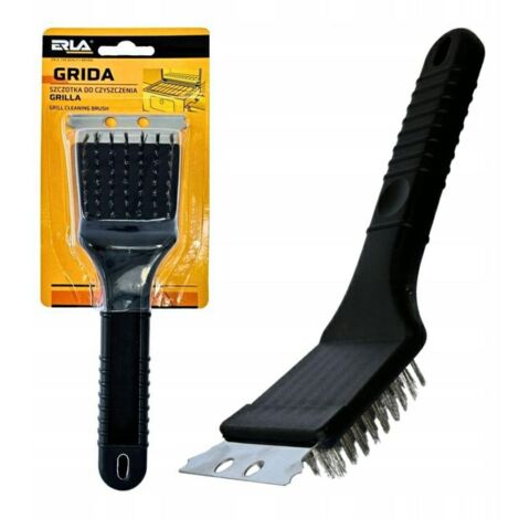 Cepillo limpiador de parrillas Erla Grida, accesorio para barbacoa, limpieza eficaz, mango ergonómico, cerdas resistentes, color negro