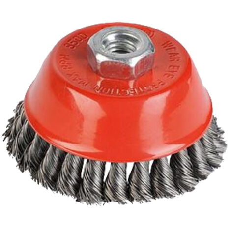 Cepillo metálico giratorio en forma de platillo de 90 mm con cable torcido de acero para amoladora - Kreator