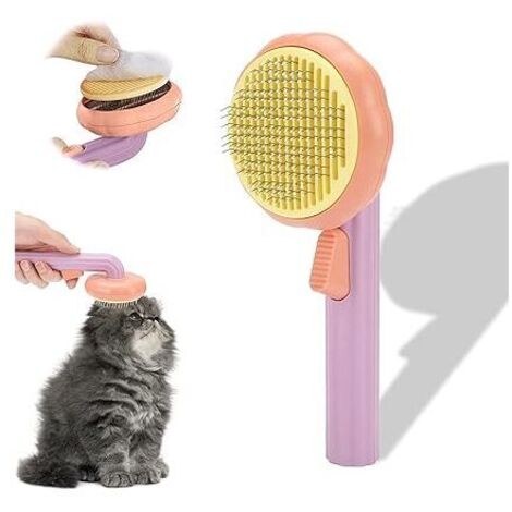 Cepillo morado para perros y gatos, cepillo autolimpiable contra pelo muerto para perros y gatos, apto para perros y gatos de pelo corto y largo