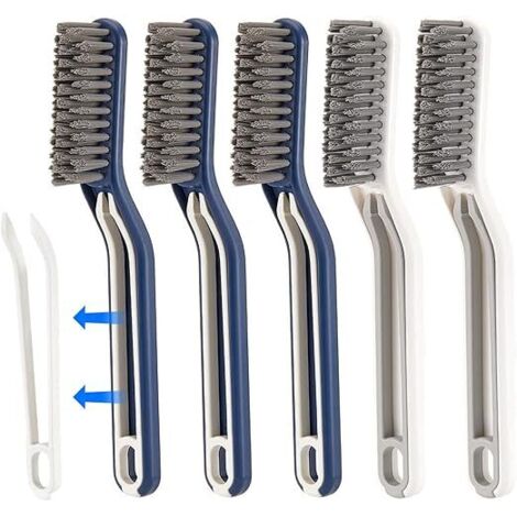 Cepillo multifuncional para juntas de baño (5 piezas), 2 en 1, con pinzas, para grietas, herramienta de limpieza de baño, cepillo de cerdas duras para baño e inodoro.