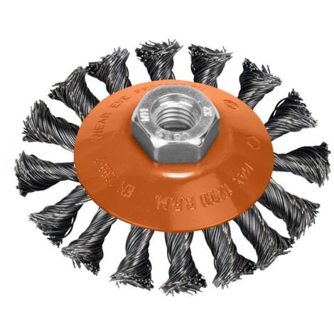 Cepillo Oblicuo Acero Trenzado Ø 100 mm. x 10 mm. Rosca M14 / Alambre de Ø 0,30 mm.
