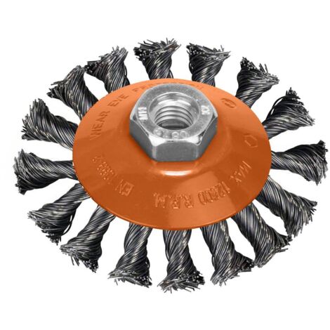 cepillo oblicuo con alambre de acero trenazdo rosca m14, ø 100 mm. alambre de ø 0,30 mm.