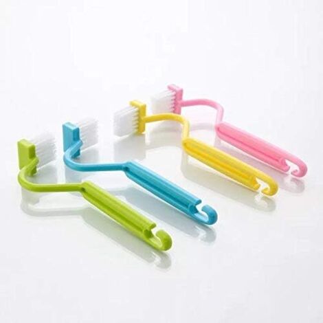 Cepillo para el borde del inodoro, cepillo para inodoro en forma de V, cepillo de limpieza multifuncional, juego de 4 cepillos para inodoro, juego de 4 cepillos para esquinas de inodoro con mango curv