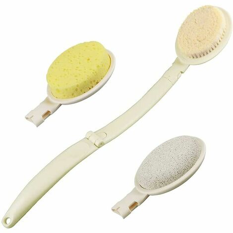 Cepillo para espalda de baño de ducha separable Cepillo corporal de mango largo 3 en 1 Tratamiento anticelulítico exfoliante suave Esponja de ducha limpiadora de poros