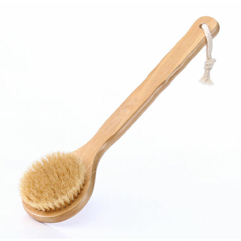 Cepillo para espalda de ducha, cepillo de masaje combinado con cerdas suaves y duras, cepillo corporal con cerdas de jabalí naturales, cepillo de masaje de madera de mango largo, utilizado para masaje