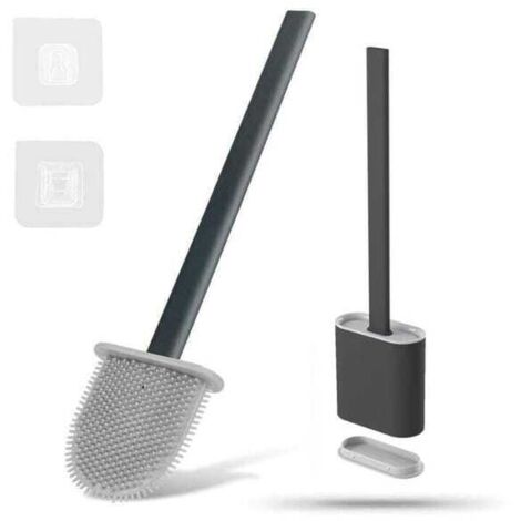 Cepillo para inodoro, de silicona, con soporte de pared, diseño desmontable, fácil de usar y limpiar, TPR (negro)