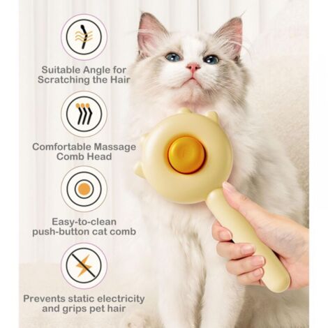 Cepillo para mascotas, cepillo para perros y gatos, cepillo para gatos de pelo largo y corto, cepillo autolimpiable para mascotas (amarillo)