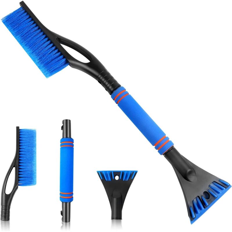 Cepillo para nieve y raspador de hielo 2 en 1, raspador de parabrisas con cepillo, raspador de hielo desmontable para coche con mango antideslizante
