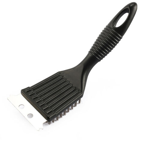 Cepillo para parrilla de barbacoa, cepillo para parrilla, raspador de limpieza, cepillo de limpieza para barbacoa, raspador, cerdas de acero inoxidable - Negro