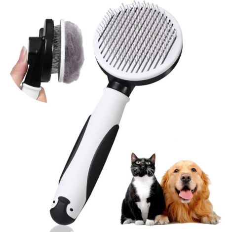 Cepillo para perros, gatos, gatitos, pelo de perros pequeños, autolimpiable, eliminación con un solo clic del pelo muerto y la capa interna.