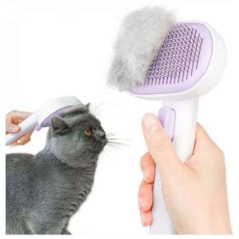 Cepillo para perros y gatos (morado), autolimpiable, para pelo largo y corto, con un solo toque, elimina hasta el 95 % del pelo muerto.