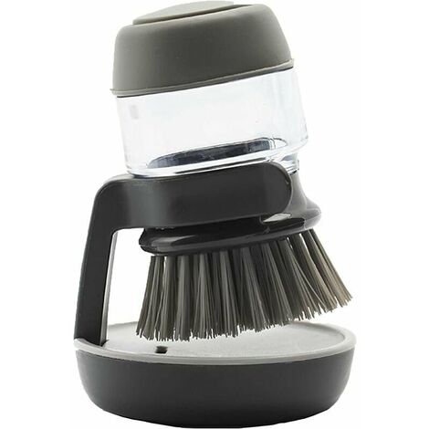 Cepillo para platos con dispensador de jabón, Cepillo de cocina con soporte, Cepillo con depósito de líquido para lavar platos, Cepillo de limpieza para limpiar estufas, Fregadero de cocina, Gris