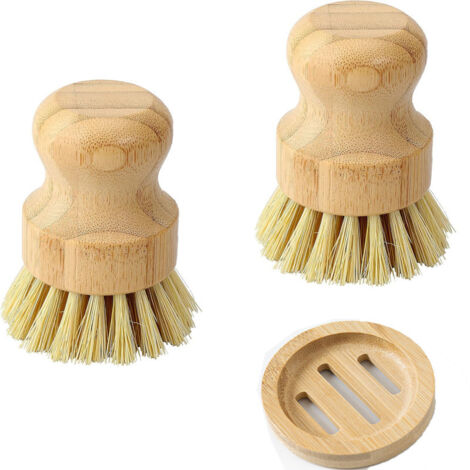 Cepillo para Polvo de bambú para Platos de Cocina, Juego de cepillos para Limpiar Platos, Fregadero, sartén/Olla de Hierro Fundido