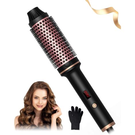 Cepillo térmico, cepillo térmico con pantalla LCD 120-200℃, aumenta el volumen del cabello, rizos sueltos, alisa el cabello, doble voltaje, ligero y de tamaño compacto.