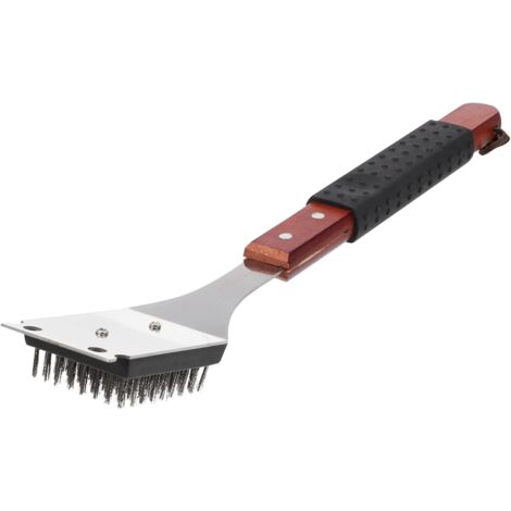 Cepillo y raspador para barbacoa Crediri, mango de madera, limpiador de barbacoa de acero inoxidable, cepillo para parrilla, espátula para accesorios de parrilla al aire libre, rojo oscuro