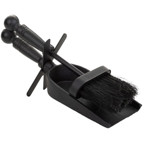 Cepillo y recogedor para la chimenea de metal negro 29x10x12