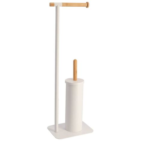 Cepillo y removedor de papel higiénico de bambú metálico - bambú blanco - Tendance