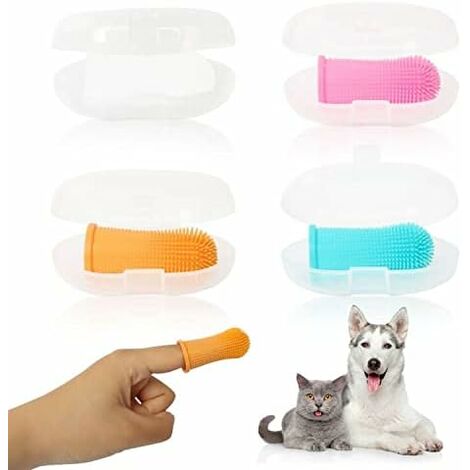 Cepillos de dientes para perros y gatos, 4 piezas Juegos de cepillos de dientes para mascotas Dedos de silicona Cepillo dental para dedos Herramientas de limpieza oral para perros para dientes de perr