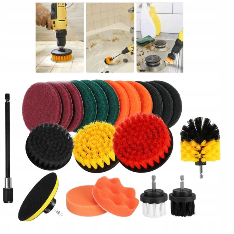 Cepillos de limpieza para taladro atornillador + almohadillas juego grande de 22 piezas