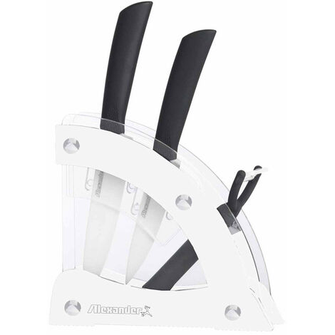Ceppo con 2 Coltelli in Ceramica e Pelaverdure Alexander Vela Bianco