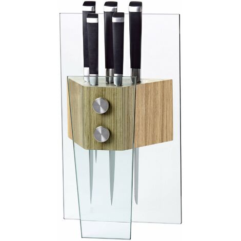 Ceppo in Vetro Temprato e Legno con 5 Coltelli Marte Alexander Crystal Smeraldo