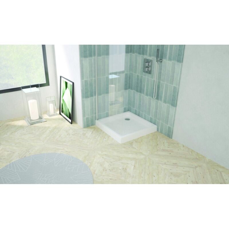 Ondee - Receveur cera - Picots Antidérapants - 70x70x9cm - Grès - Blanc