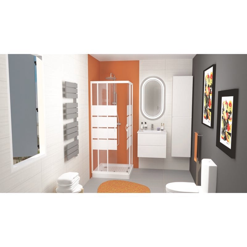 Ondee - Receveur cera - Picots Antidérapants - 80x80x9cm - Grès - Blanc