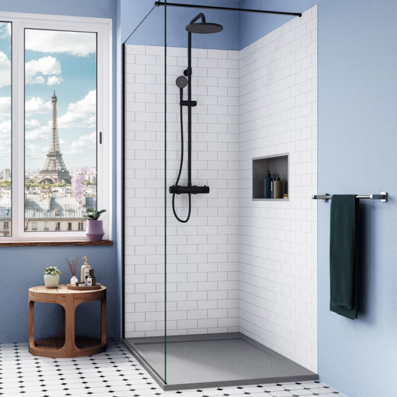 Alda Receveur de douche 120x80cm en pierre de synthèse durable, gris mat (ALD15-12080G) - Ceramia