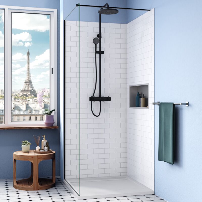 Alda Receveur de douche 90x90cm en pierre de synthèse durable, blanc mat (ALD15-9090B) - Ceramia