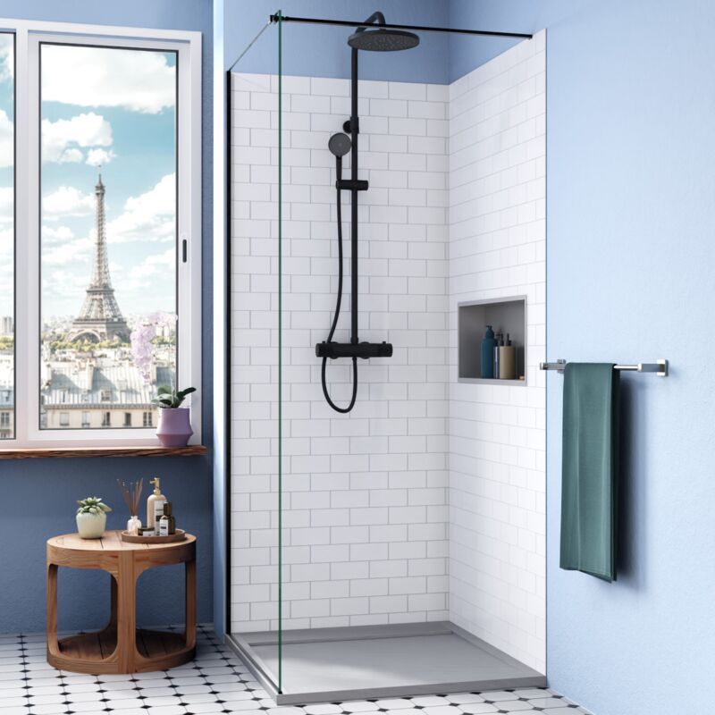 Alda Receveur de douche 90x90cm en pierre de synthèse durable, gris mat (ALD15-9090G) - Ceramia