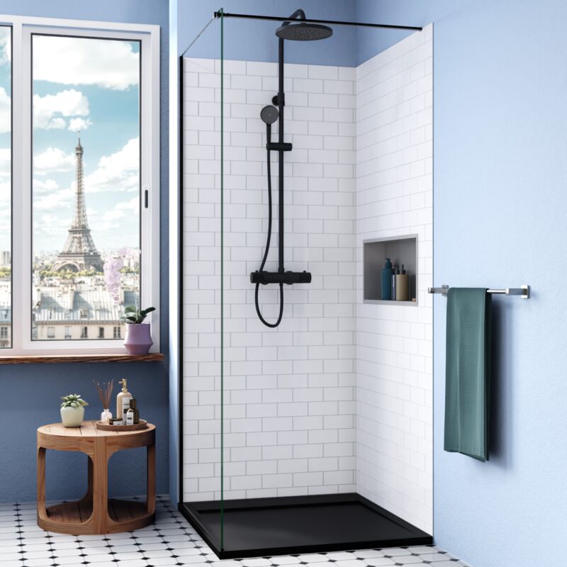 Alda Receveur de douche 90x90cm en pierre de synthèse durable, noir mat (ALD15-9090N) - Ceramia