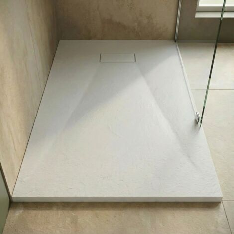 Ceramia Essential 120x80 cm receveur de douche rectangulaire à poser SMC avec surface effet pierre, blanc (CERAES12080W)